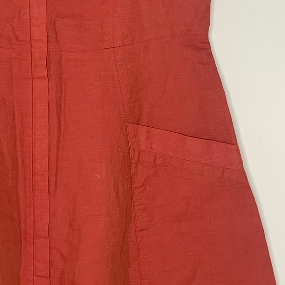 Theory Bonza Rotuma Sleeveless Zip Front Linen Blend Dress - Blood Orange - Picture 5 of 5
